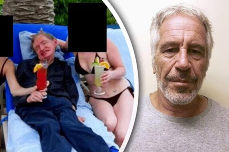 Fotos de los archivos de Jeffrey Epstein muestran a Stephen Hawking sonriente junto a dos mujeres en bikini