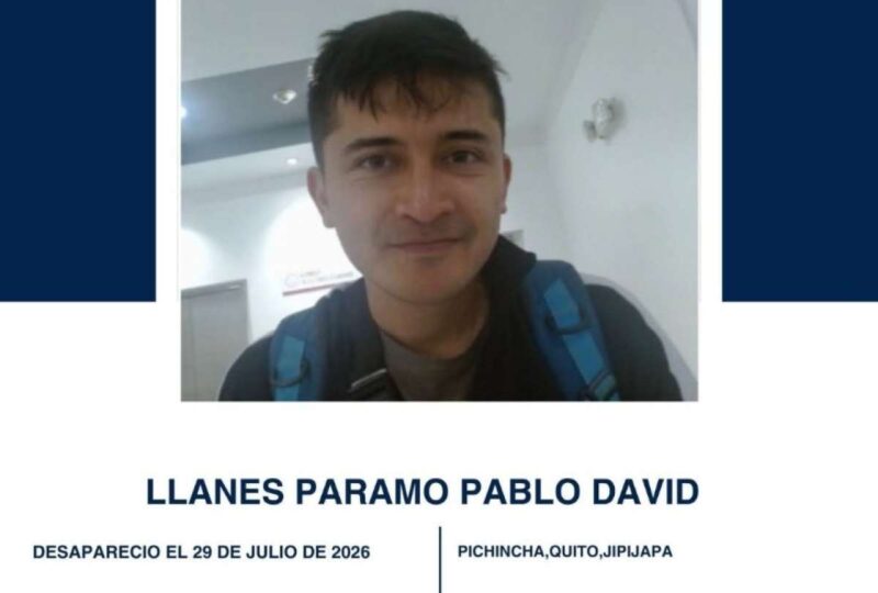 Fiscalía activa búsqueda de Pablo David Llanes tras su desaparición en Quito